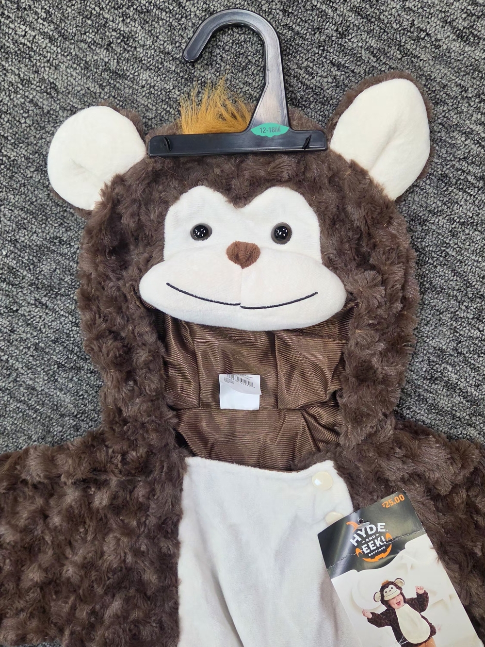 12-18 Month Baby Monkey Plush Hallowewn Costume Hoodie - Brown & Cream - Picture 3 of 8